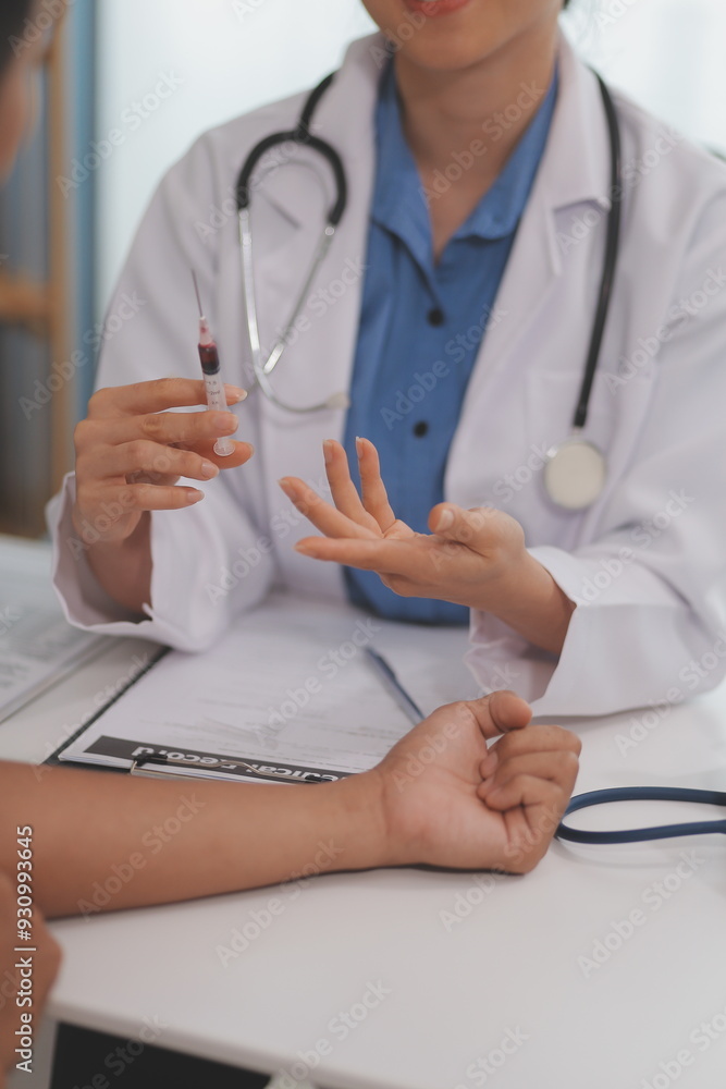 Doctor uses hypodermic needle and syringe to put a dose of medicine as treatment. Doctor uses hypodermic needle and syringe to put a dose of medicine as treatment.