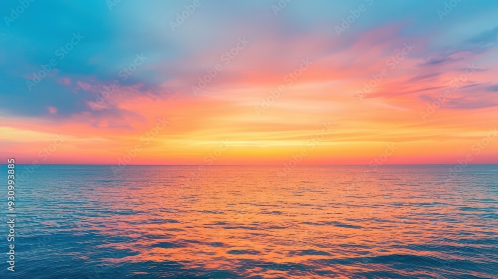 Obraz premium A summer sunset over the sea, with the sky ablaze in orange and pink hues, summer sea, relaxation, sunset vibes