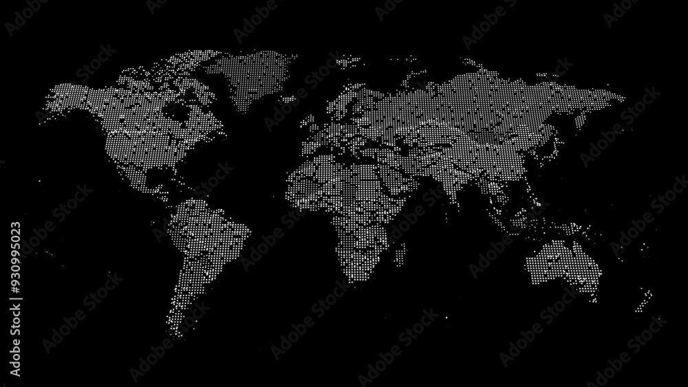 Dotted world map on a black background. Dotted world map on a black background.