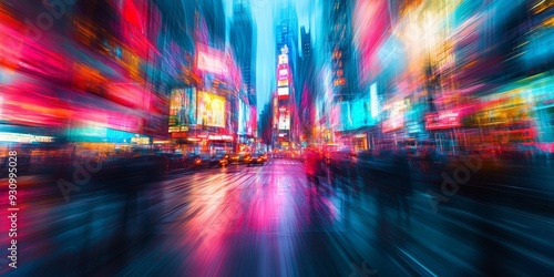 The texture of blurred city lights captured in motion, with vibrant colors streaking across the scene