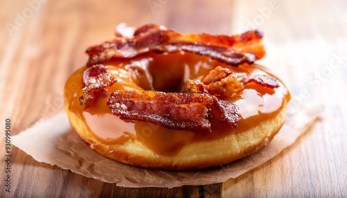 Glazed Donut with Crispy Bacon and Caramel Drizzle