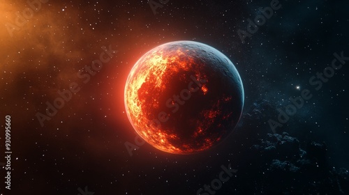 Planets orbiting a dying red giant star, surrounded by glowing atmospheric fog and expanding stellar gas. The scene is dark and eerie, with subtle reflections