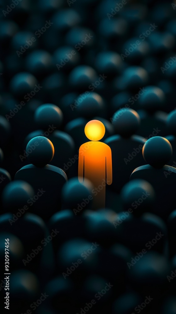 Obraz premium A person shines against a background of dark figures, symbolizing individuality, confidence and personal growth