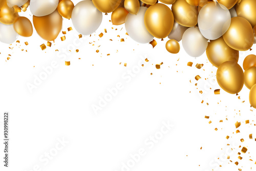 Wallpaper Mural Golden balloon and confetti frame for festive banner Isolated on white background Torontodigital.ca