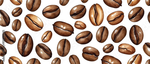 Coffee beans pattern background watercolor style5 photo