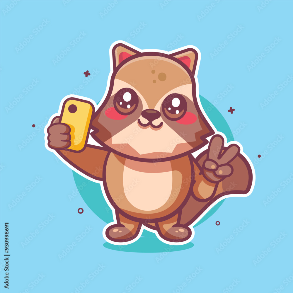 happy raccoon animal character mascot taking a selfie with a smartphone isolated cartoon happy raccoon animal character mascot taking a selfie with a smartphone isolated cartoon
