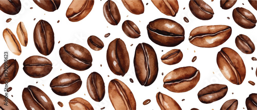 Coffee beans pattern background watercolor style3