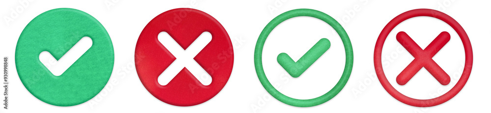 Fototapeta premium 緑色のチェックマークとバツマークの丸いアイコンのセット