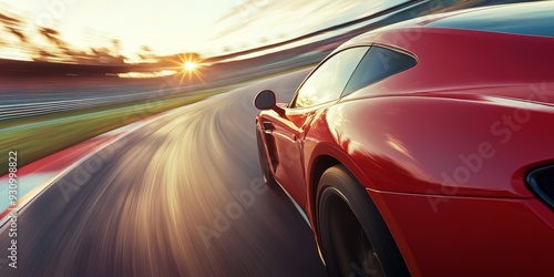 a sports car zooming down a racetrack, with intense speed effects and motion blur capturing the thrill