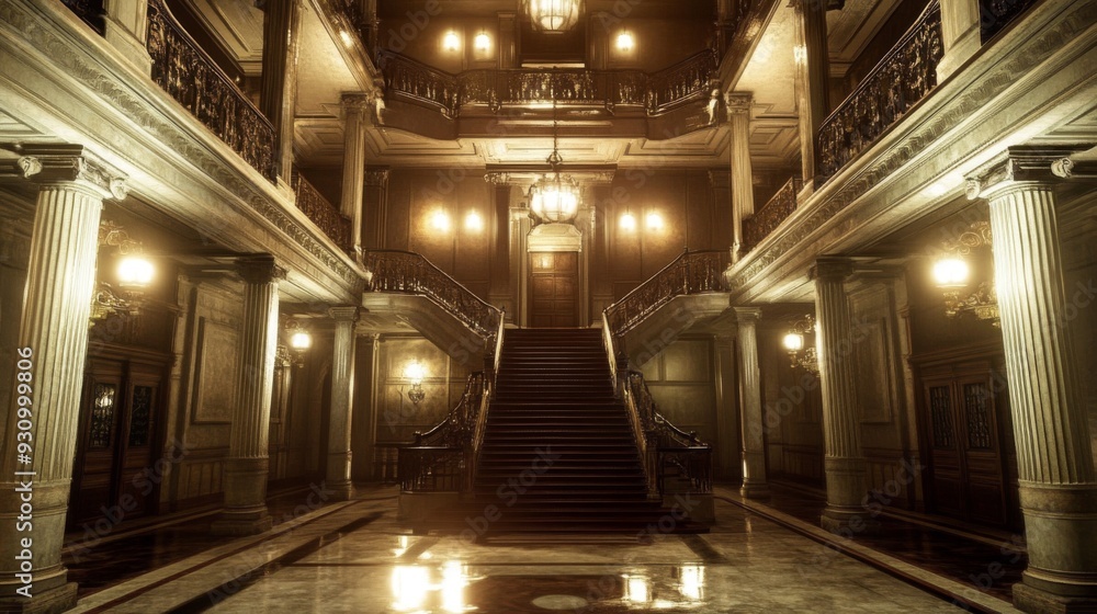 custom made wallpaper toronto digitalGrand, ornate staircase in a luxurious mansion.