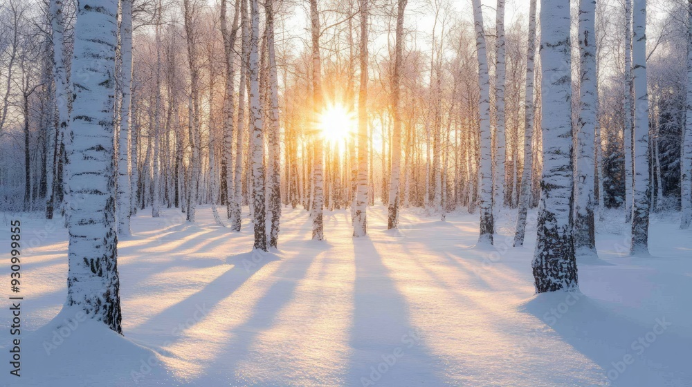 Sunlit Birch Forest in Winter Wonderland Sunlit Birch Forest in Winter Wonderland