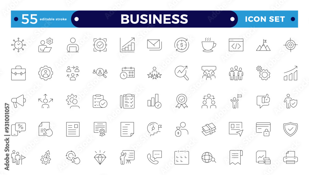 Business line icons set. Businessman outline icons collection. Teamwork, human resources, meeting, partnership, group work, success, resume. Editable stroke outline icon. Business line icons set. Businessman outline icons collection. Teamwork, human resources, meeting, partnership, group work, success, resume. Editable stroke outline icon.