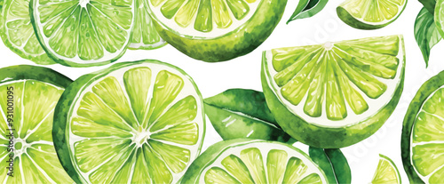 Lime and slices background isolated on white10