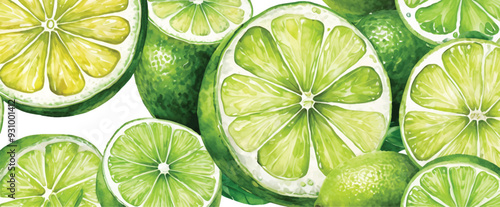 Lime and slices background isolated on white8