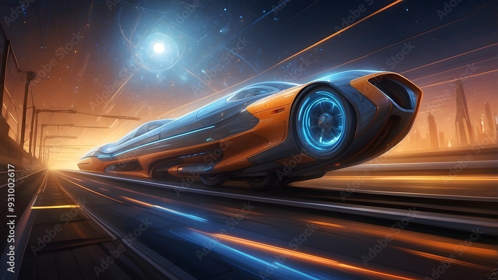 Flash of speed of highly fast glowing lights on roads with futuristic look, shows connectivity and fast communications, vibrant bl 