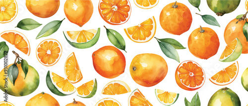 Orange fruit pattern background watercolor4