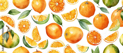 Orange fruit pattern background watercolor4