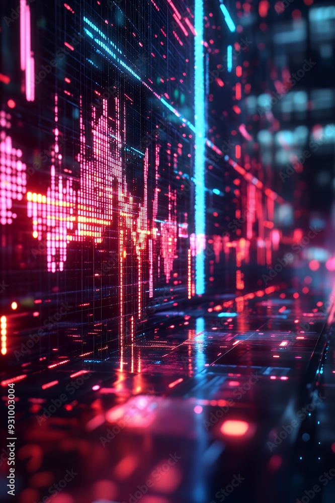 Obraz premium A futuristic abstract background with glowing lines and digital data.