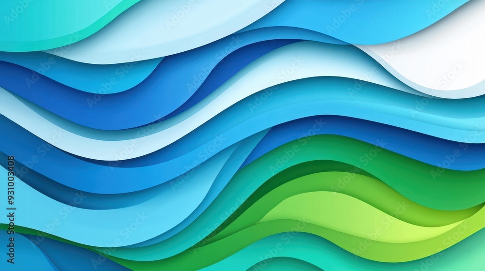 Fototapeta premium Vibrant blue and green waves create a stunning abstract background, perfect for a modern, cartoonstyle illustration.