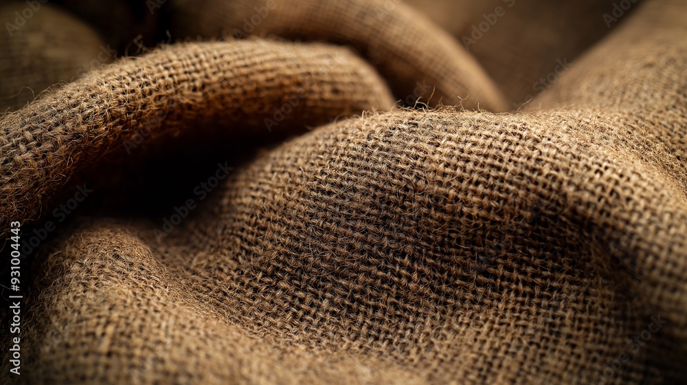 Close up of brown burlap fabric with rough texture and wrinkles. Close up of brown burlap fabric with rough texture and wrinkles.