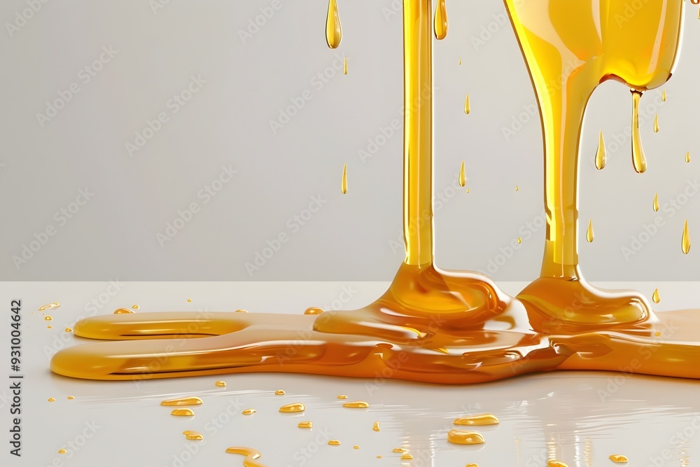 Honey Dripping Onto White Background With Copy Space Honey Dripping Onto White Background With Copy Space