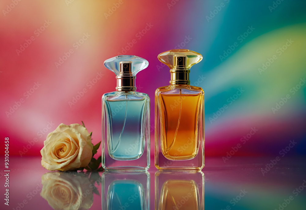 Perfume bottles on a colorful background Perfume bottles on a colorful background