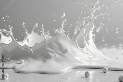 Detailed 3D Rendering of Milk Splash on Clean White Background