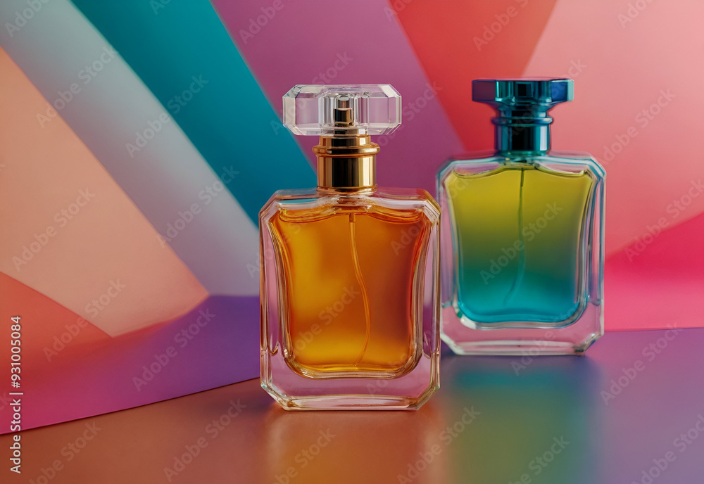 Perfume bottles on a colorful background Perfume bottles on a colorful background