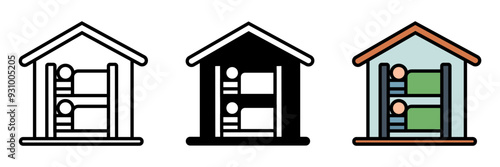Dormitory Icon, A residential building on campus where students live, providing accommodation, study spaces, and social areas during their studies.