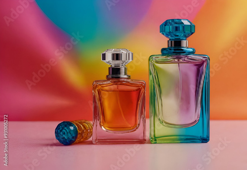 Perfume bottles on a colorful background