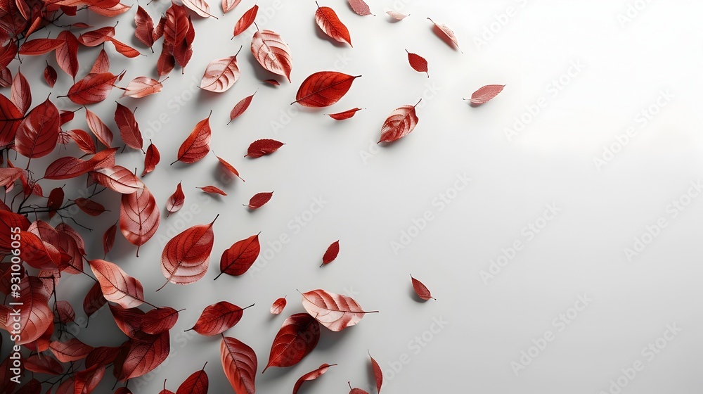 Autumn Leaves Scattered on Isolated White Background with Copy Space Autumn Leaves Scattered on Isolated White Background with Copy Space