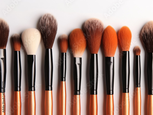 Set of cosmetic brushes on a white background