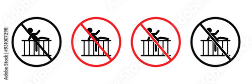 Set of Do Not Climb Warning icon collection. Jumping or Climbing Prohibition symbol. Vector Illustration.