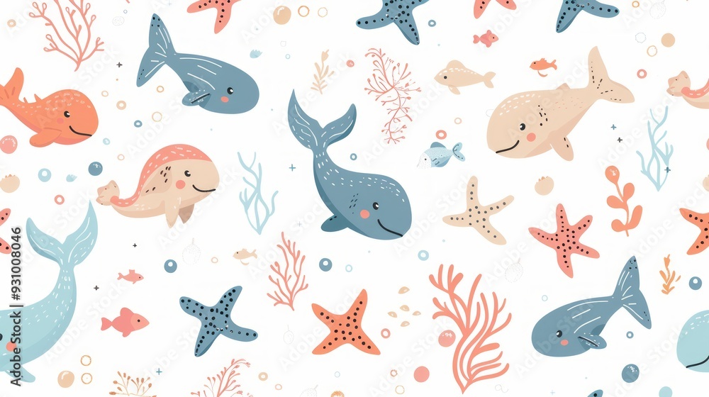 Obraz premium cute seamless pattern of animal aquatic 