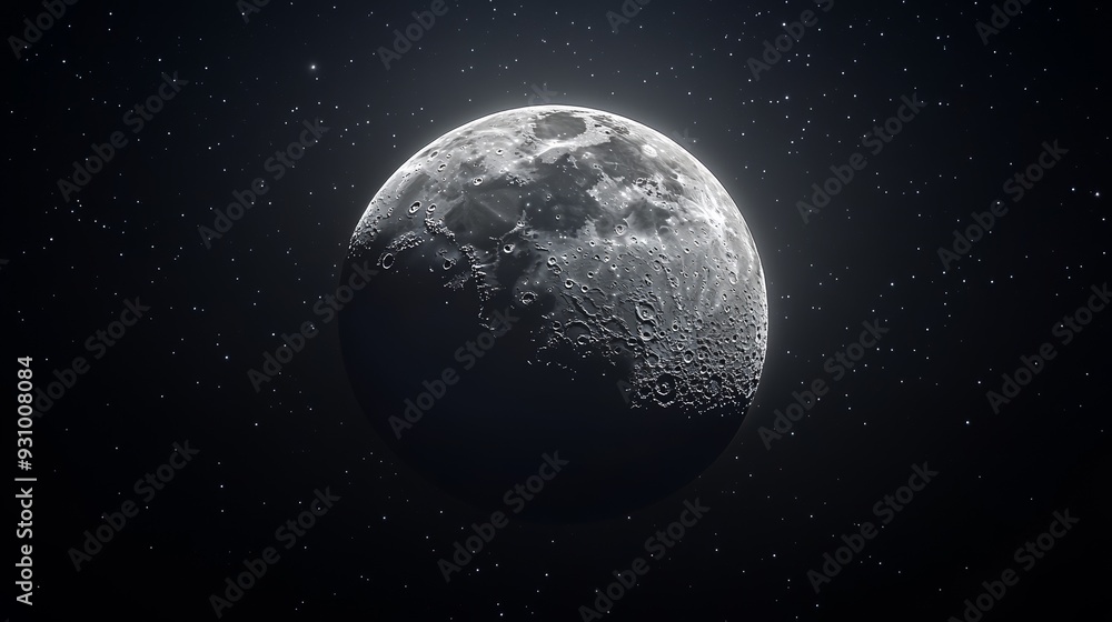 The high-resolution image displays the moon as seen from Earth, highlighting infinitely magnified surface details and bright light around the moon. The picture quality is astonishingly high-definition The high-resolution image displays the moon as seen from Earth, highlighting infinitely magnified surface details and bright light around the moon. The picture quality is astonishingly high-definition
