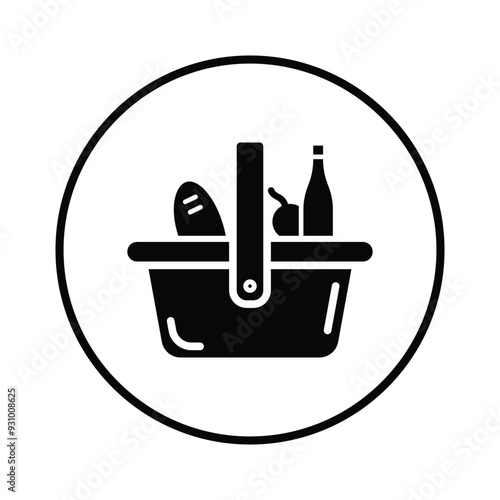 Set of Grocery food and drink basket icon collection. Grocery basket symbol. Vector Illustration.