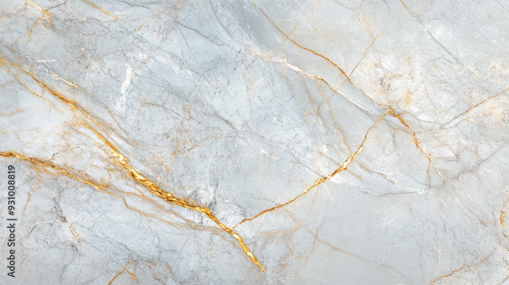 Fototapeta premium Elegant marble texture featuring soft gray tones and striking golden veins, perfect for interior design and background use.