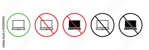 Set of  Forbidden No Electronic Devices Allowed icon collection. Laptop Usage Prohibition symbol. Vector Illustration.