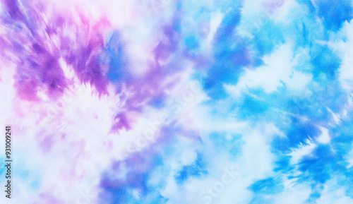 Abstract tie dye background in blue, purple and white colors.