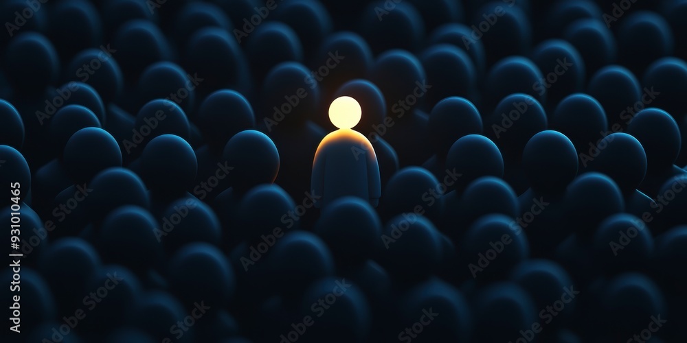 Obraz premium A person shines against a background of dark figures, symbolizing individuality, confidence and personal growth