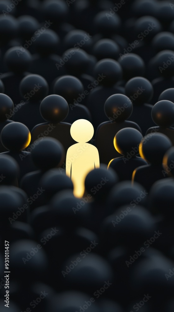 Obraz premium A person shines against a background of dark figures, symbolizing individuality, confidence and personal growth