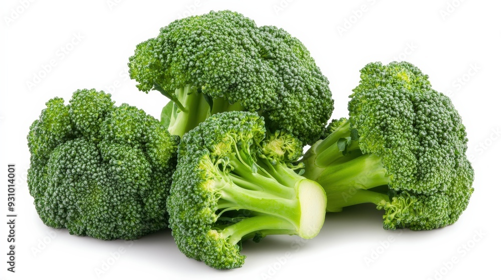 Broccoli and broccoli pieces isolated on white background Broccoli and broccoli pieces isolated on white background