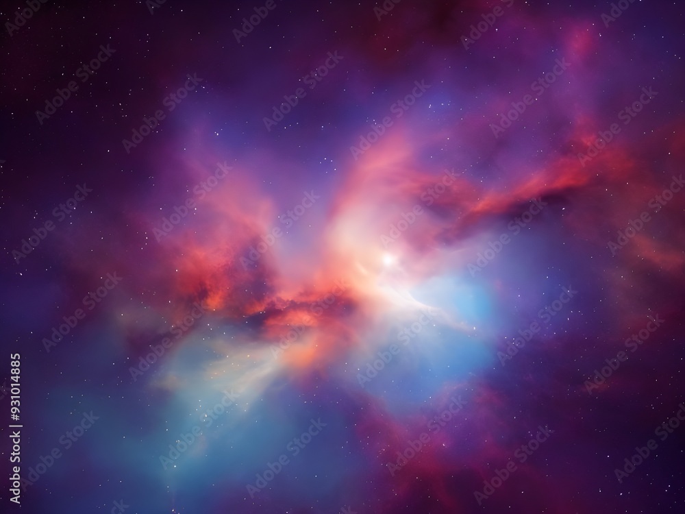 Fototapeta premium Vibrant Cosmic Nebula with Colorful Light Beams and Starry Background in Deep Space 