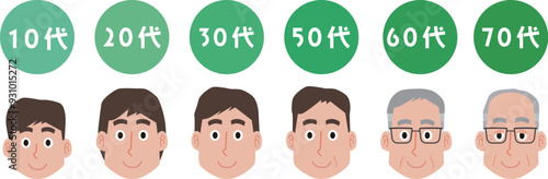 成長する男性の年代別イラスト