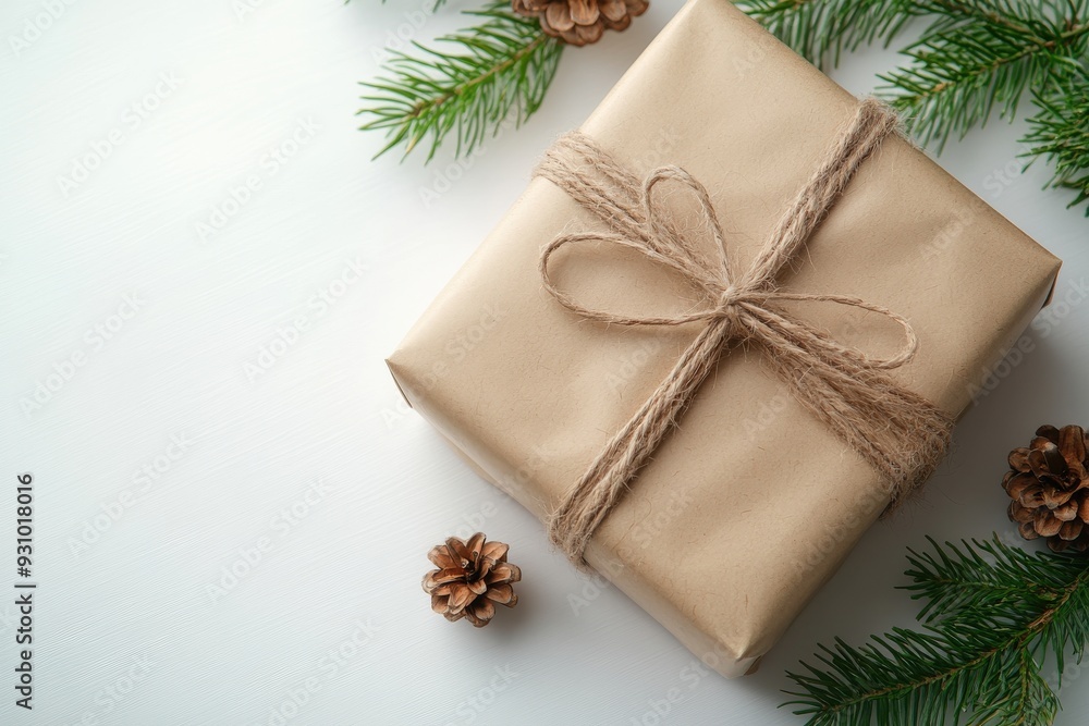 Simple Gift Wrapped in Brown Paper with Natural Decor Simple Gift Wrapped in Brown Paper with Natural Decor