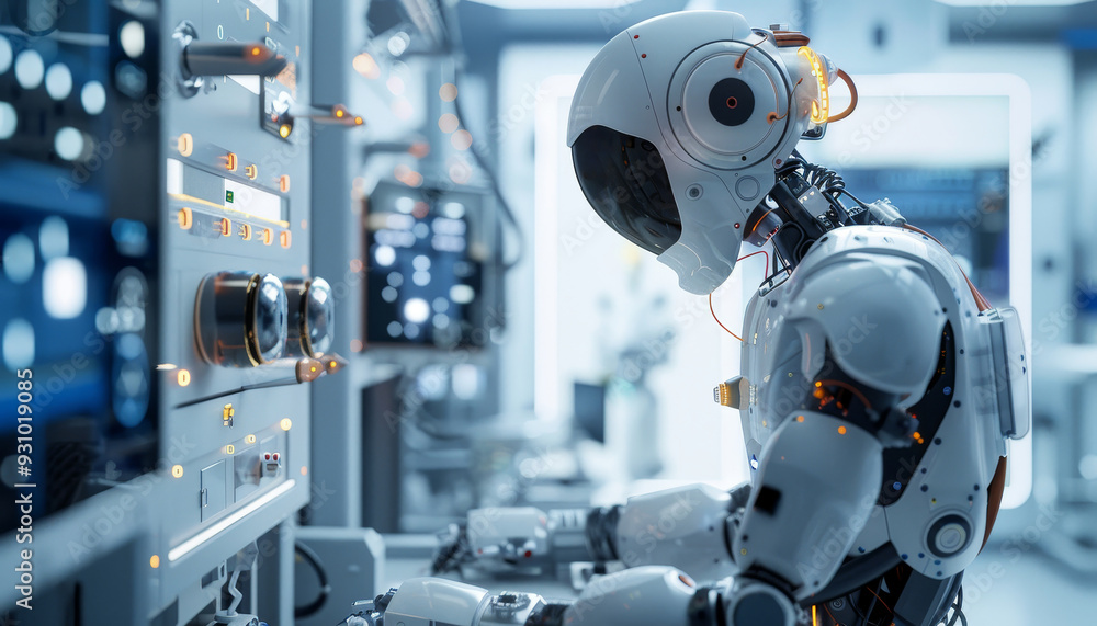 Futuristic Robot Working in a High-Tech Laboratory Futuristic Robot Working in a High-Tech Laboratory