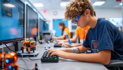 Teenage Boy in STEM Class Learning Robotics