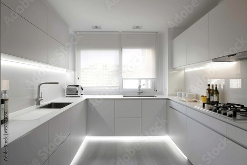 Wallpaper Mural Minimalist white kitchen with cozy breakfast nook, sleek surfaces, and bright lighting Torontodigital.ca