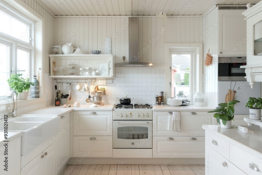 Bright and cozy white kitchen with minimal decor and elegant touches Bright and cozy white kitchen with minimal decor and elegant touches