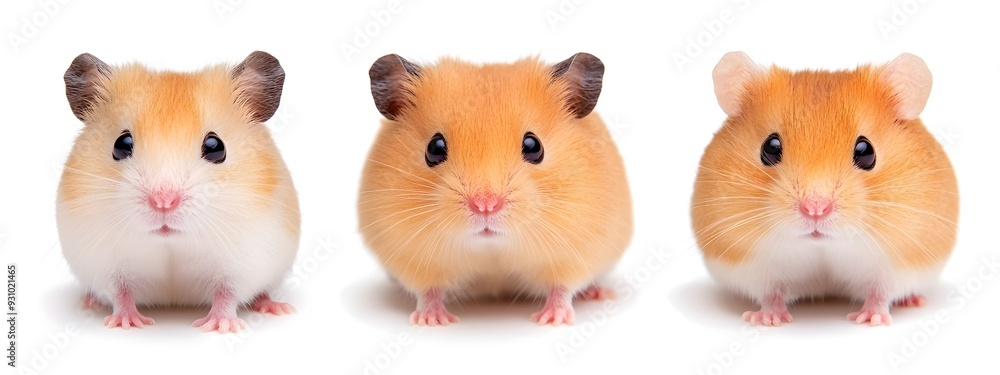 Set of Cute Syrian Hamster Portraits on White Background Set of Cute Syrian Hamster Portraits on White Background